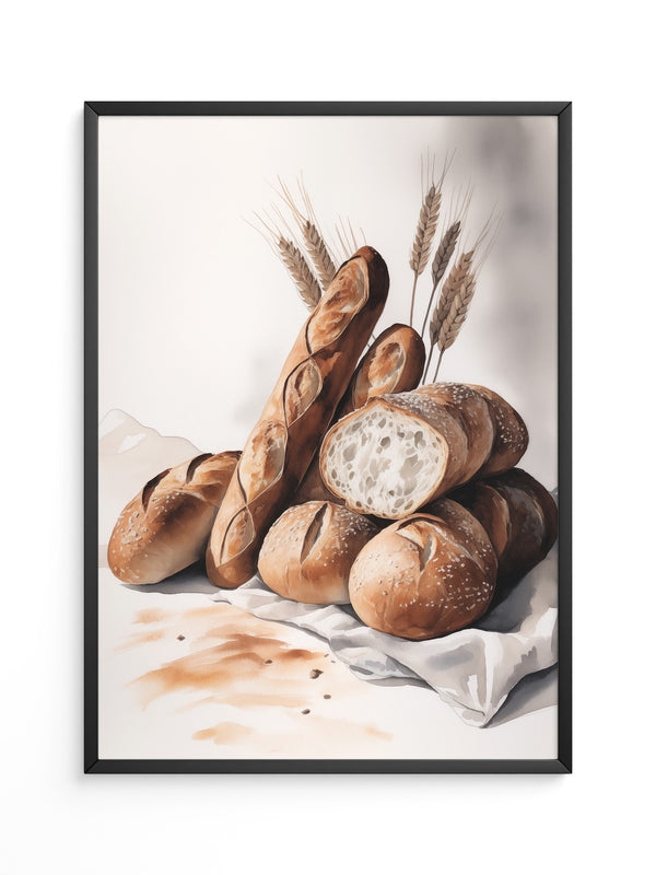 Brotstilleben Weizen Aquarell