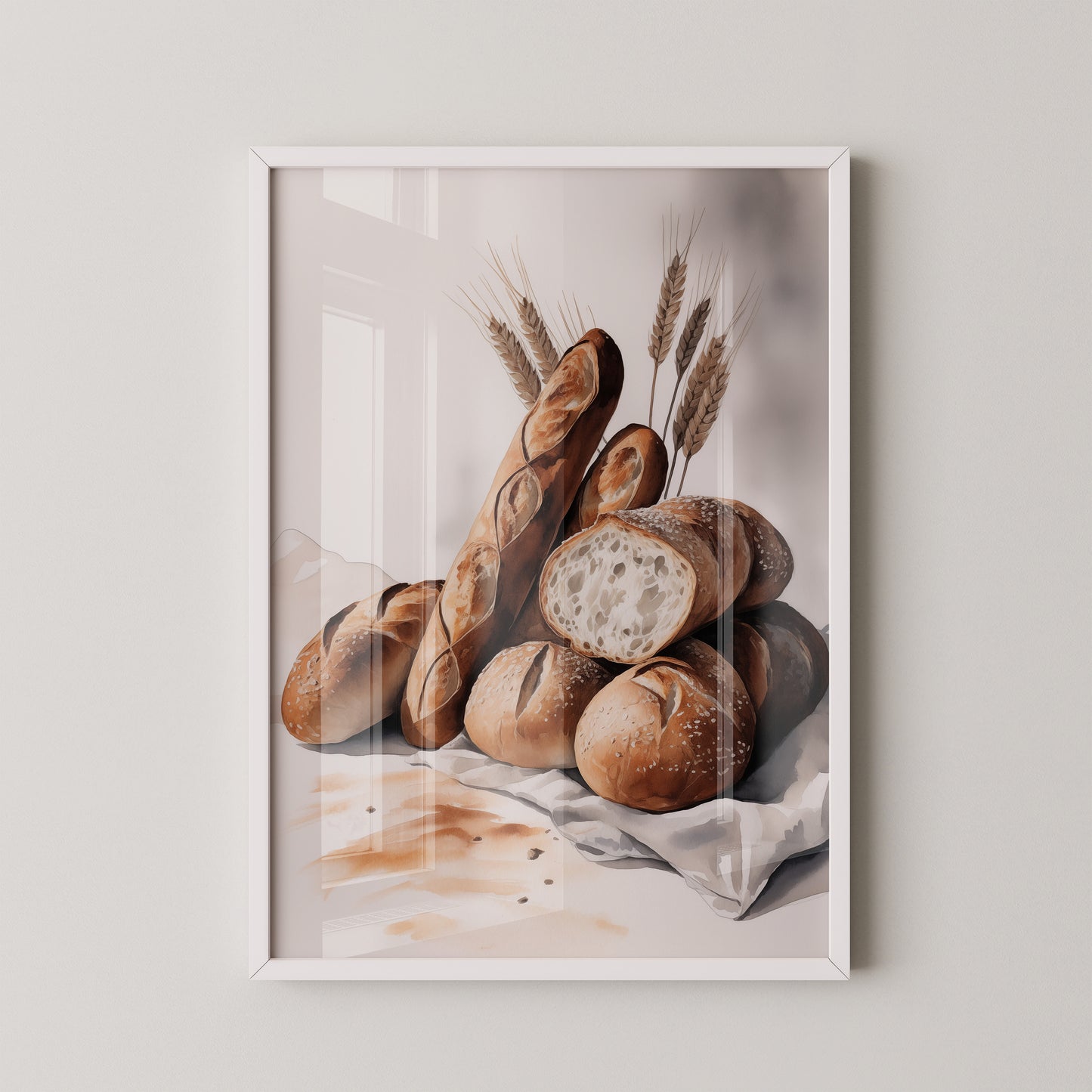 Brotstilleben Weizen Aquarell