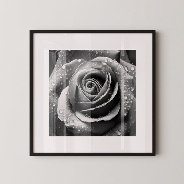 Rose Nahaufnahme Wassertropfen S/W