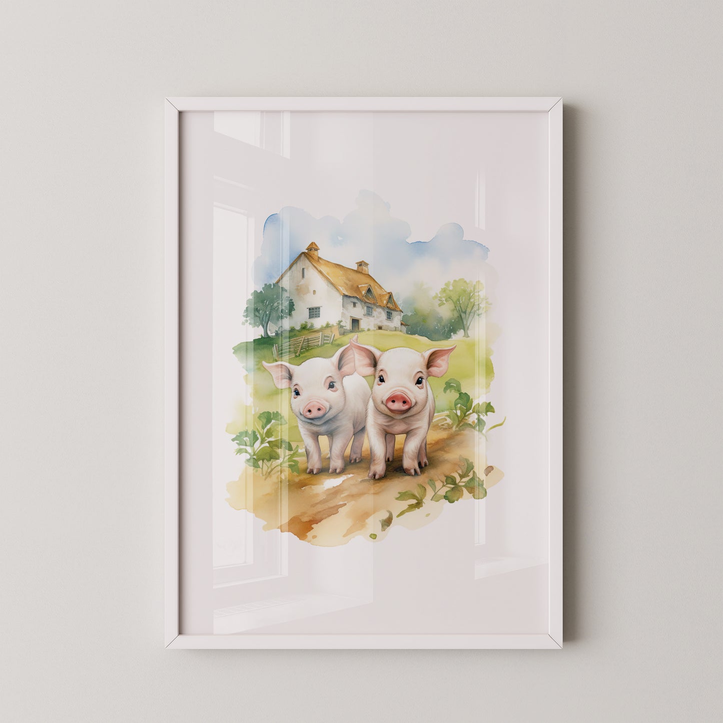 Ferkel Bauernhof Aquarell