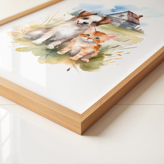 Welpen Kitten Landhaus Aquarell