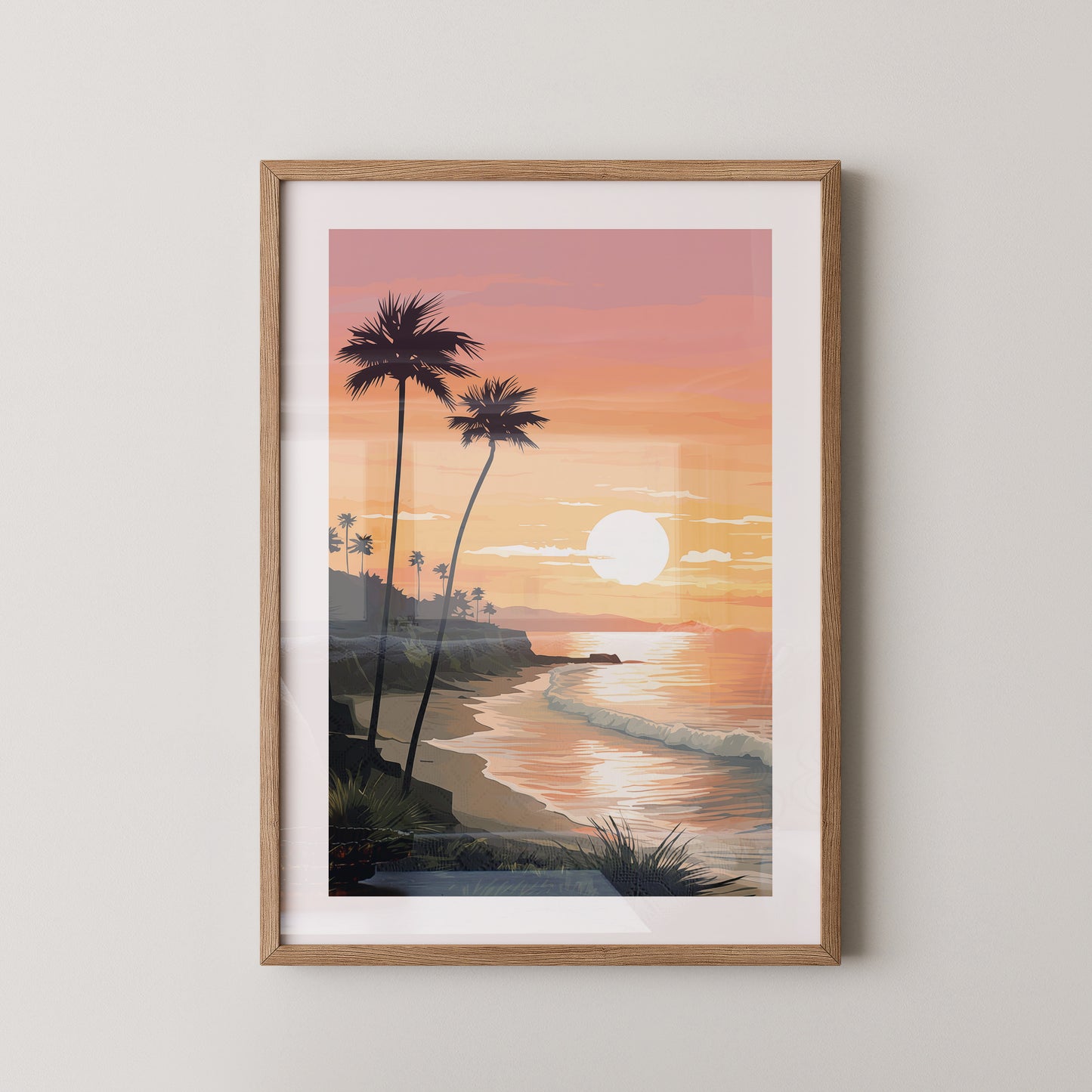 Palmen Küste Sonnenuntergang pastell