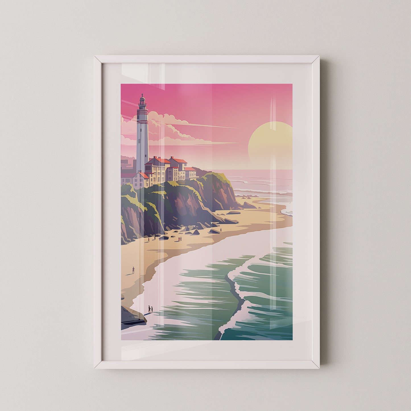 Leuchtturm Meer Sonnenuntergang Pastell