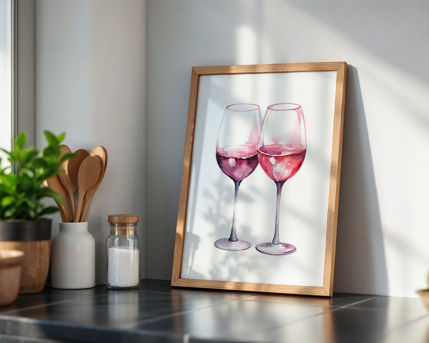 Weingläser Aquarell rot-rosa