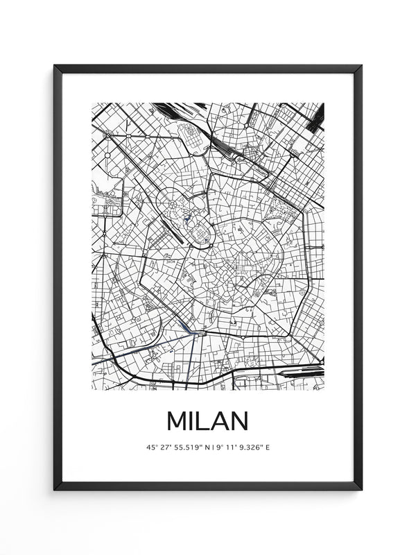 Mailand Stadtplan Schwarz-Weiß