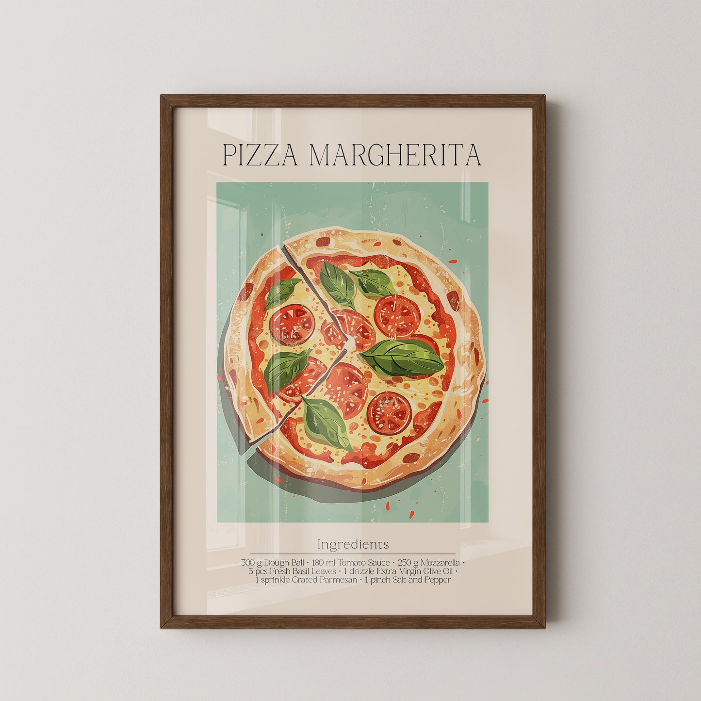 Pizza Margherita Illustration Vintage