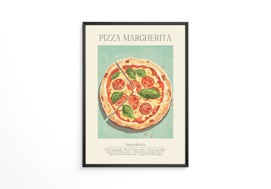 Pizza Margherita Illustration Vintage