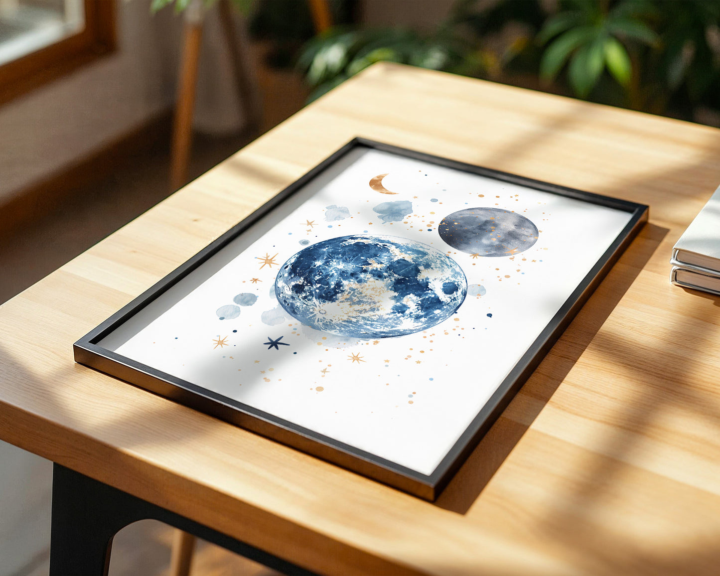 Mond Aquarell Gold Akzente