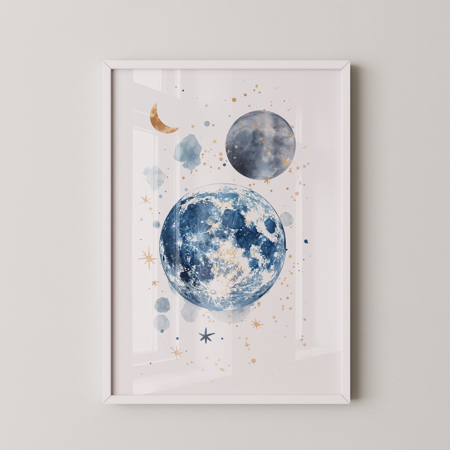 Mond Aquarell Gold Akzente