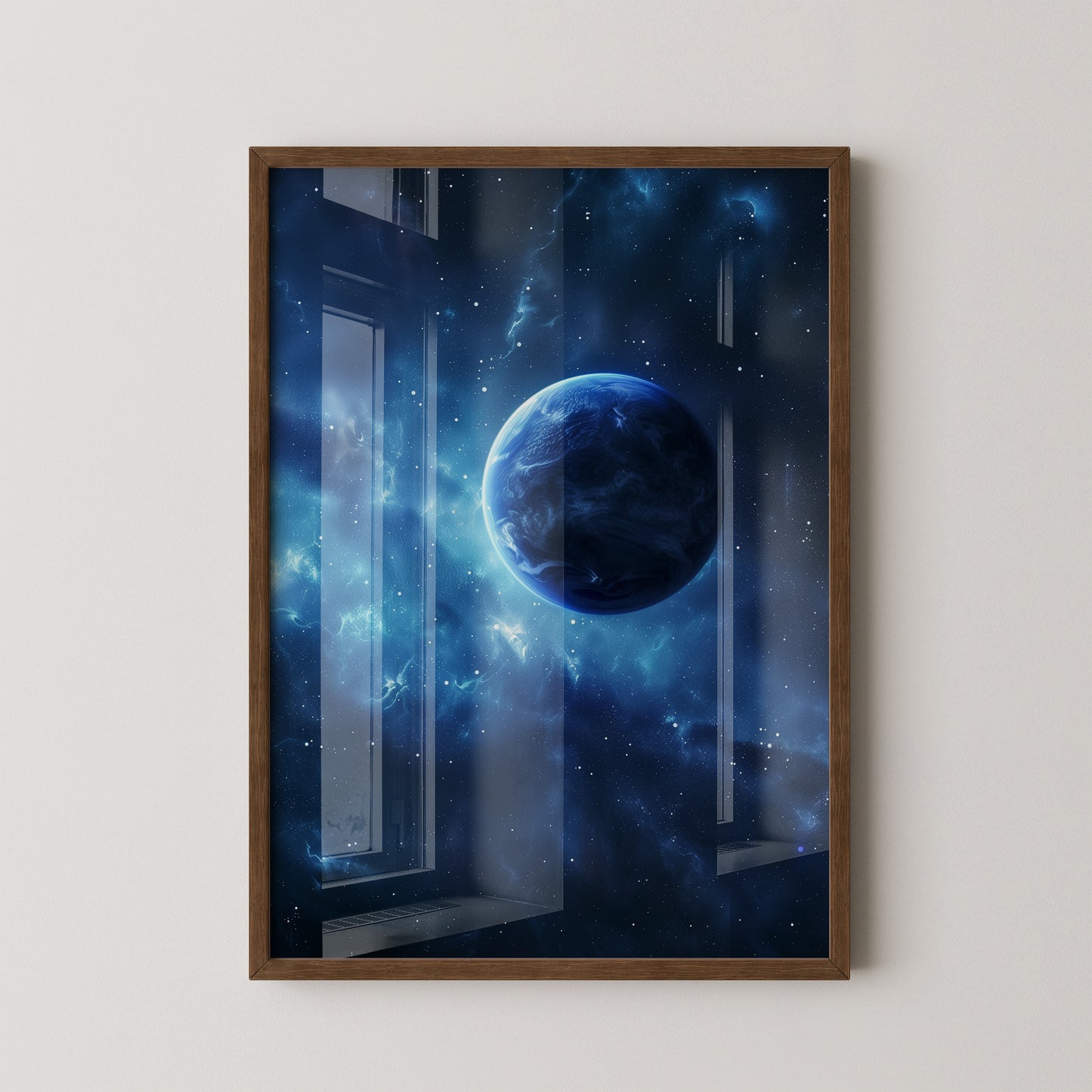 Blauer Planet im leuchtenden Universum