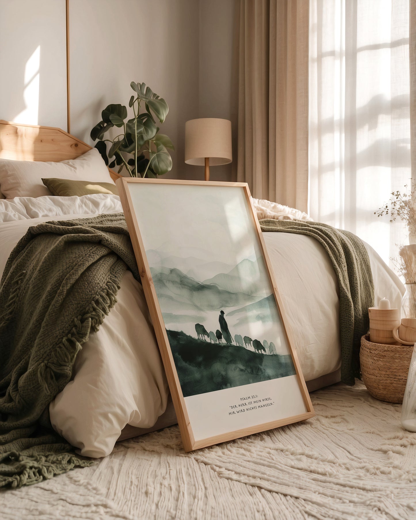 Hirte mit Schafen Aquarell