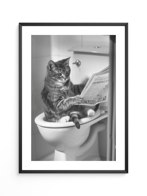 Zeitungslesende Katze S/W