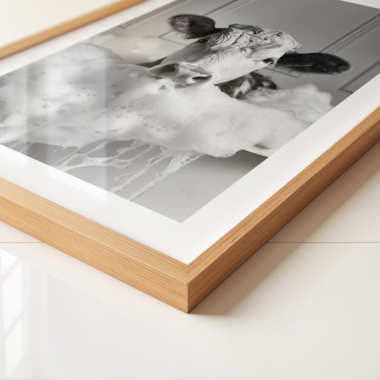 Kuh Schaumbad Schwarzweiß