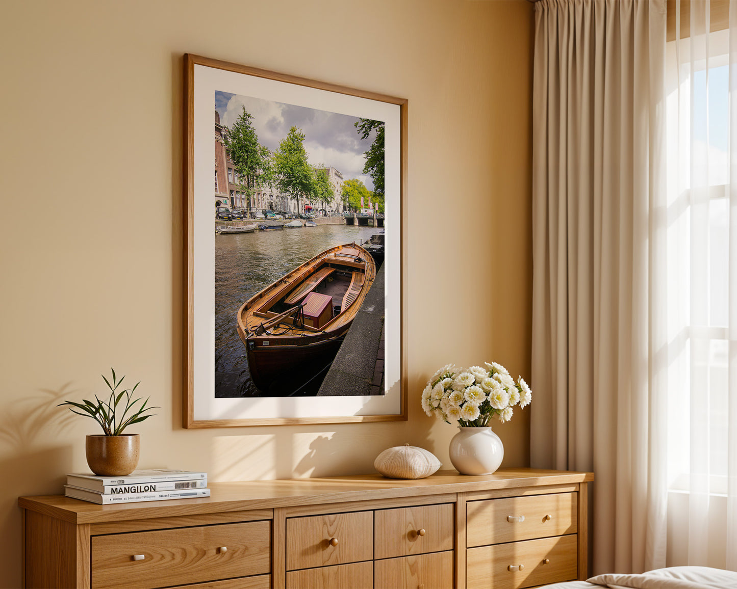 Holzboot Kanalansicht Amsterdam