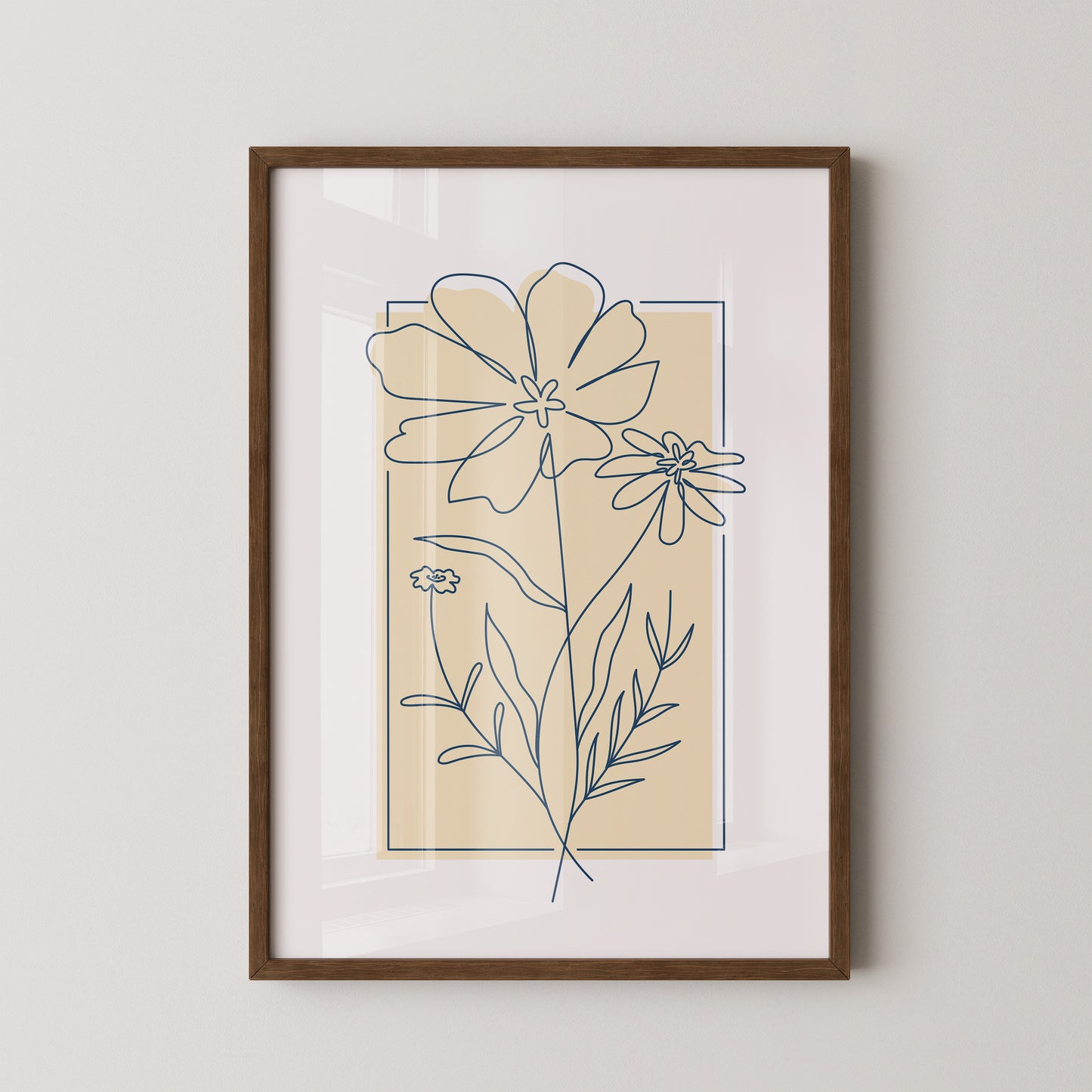 Einlinien Zeichnung Blumen Beige