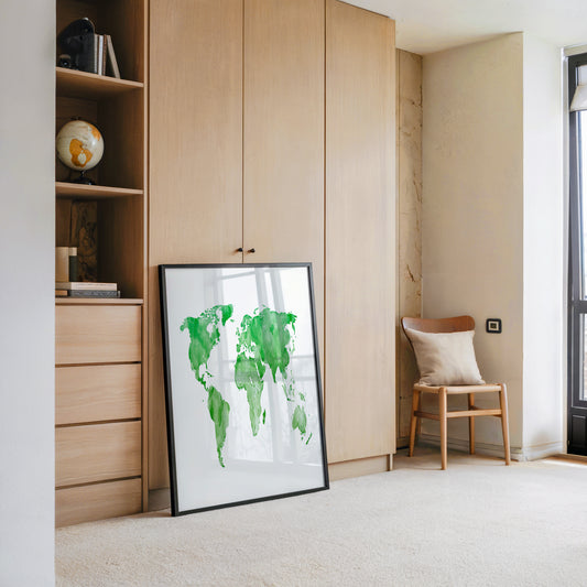 Weltkarte Aquarell grün