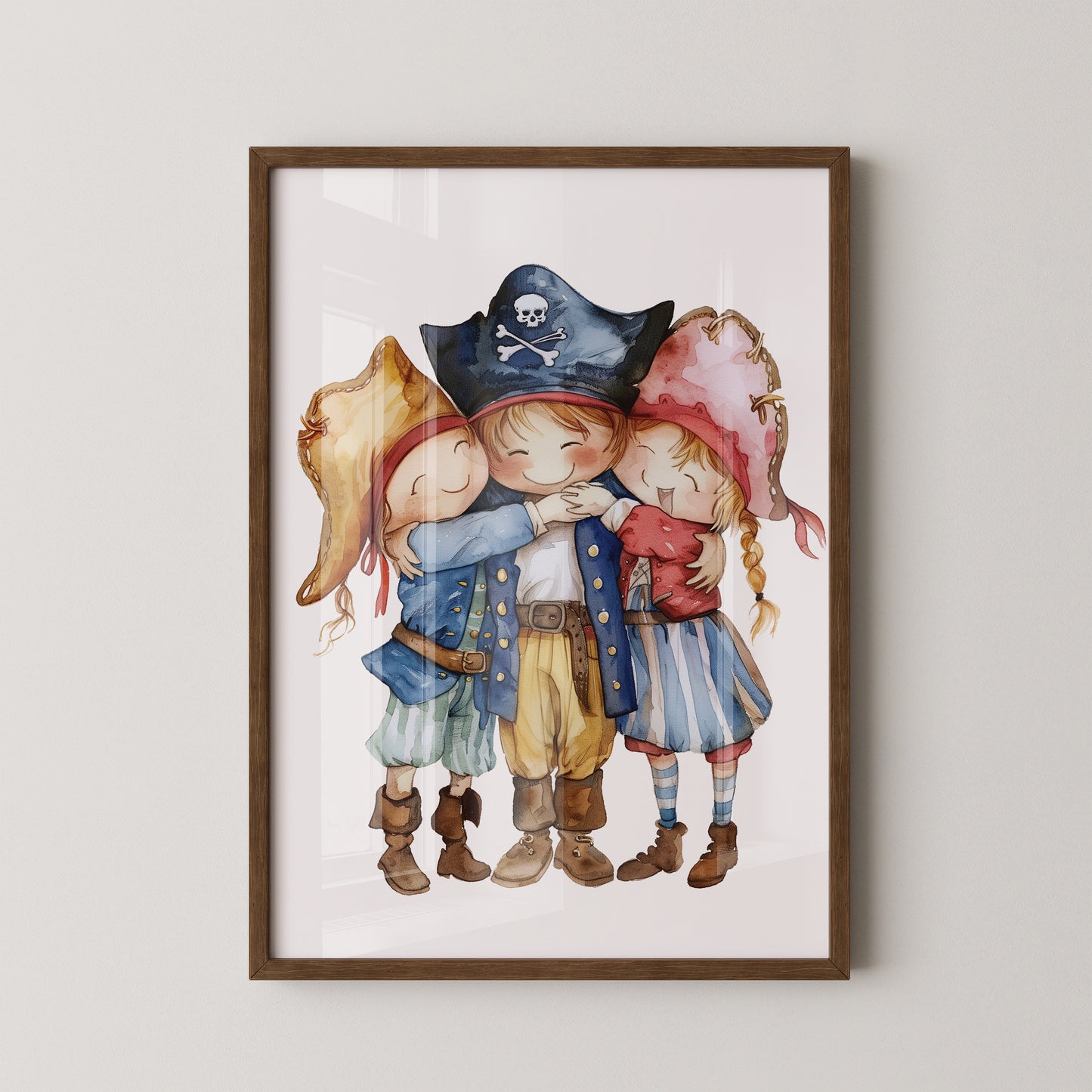 Piratenkinder Umarmung Aquarell
