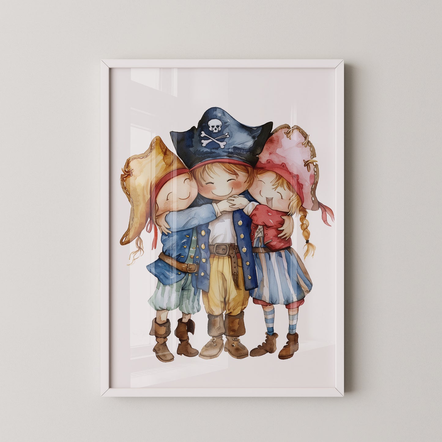 Piratenkinder Umarmung Aquarell