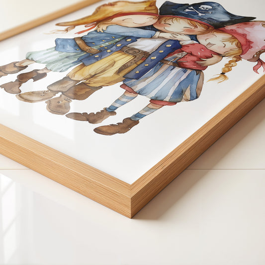 Piratenkinder Umarmung Aquarell