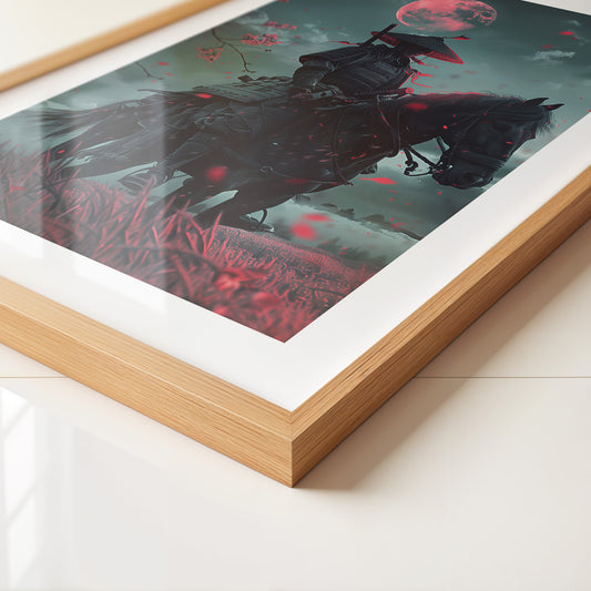 Samurai Vollmond Rote Blüten