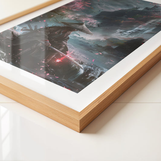 Samurai Fluss Kirschblüten Fantasy