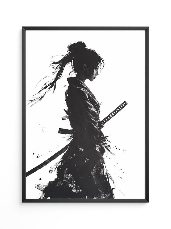 Kriegerin der Stille – Samurai-Frau in Tusche