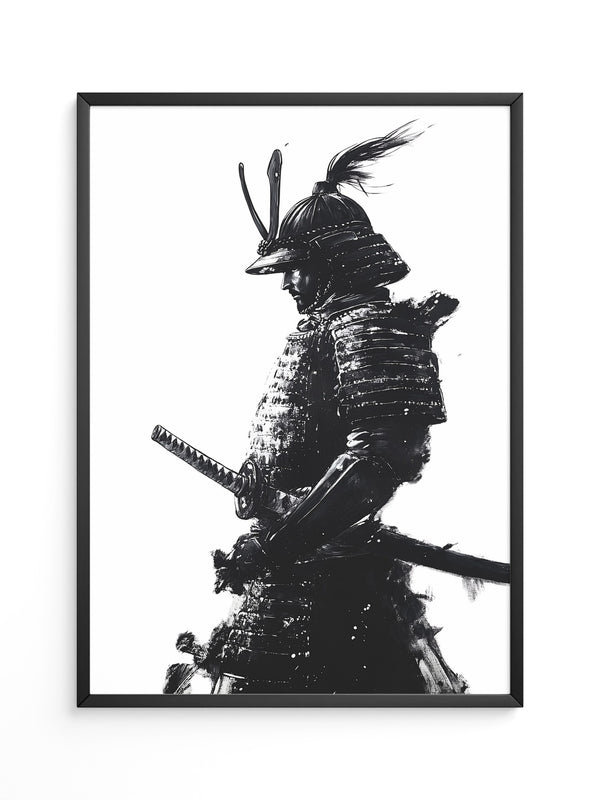 Samurai Krieger Tinte Schwarzweiß
