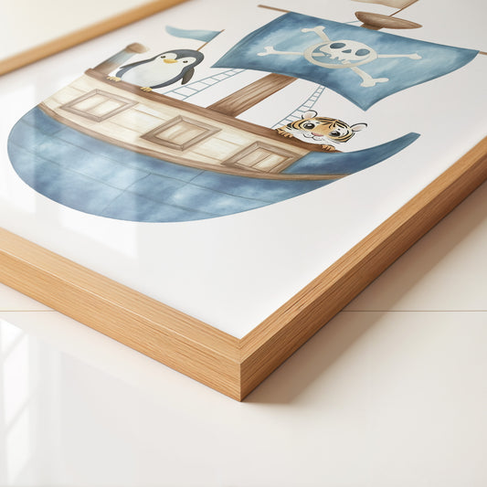 Piratenboot Tiere Wasserfarben