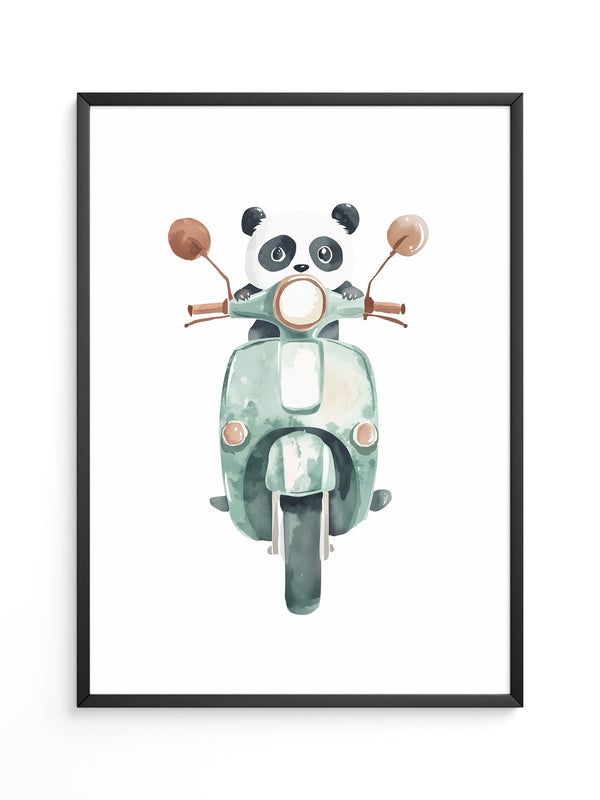 Panda auf mintgrüner Vespa