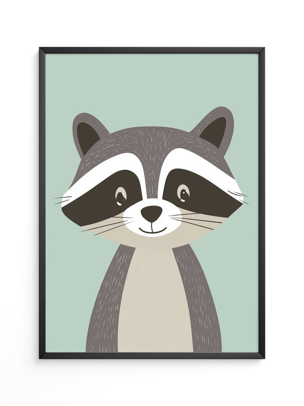 Waschbär Illustration Pastellmintgrün