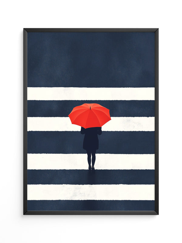 Roter Regenschirm Zebrastreifen
