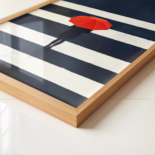 Roter Regenschirm Zebrastreifen