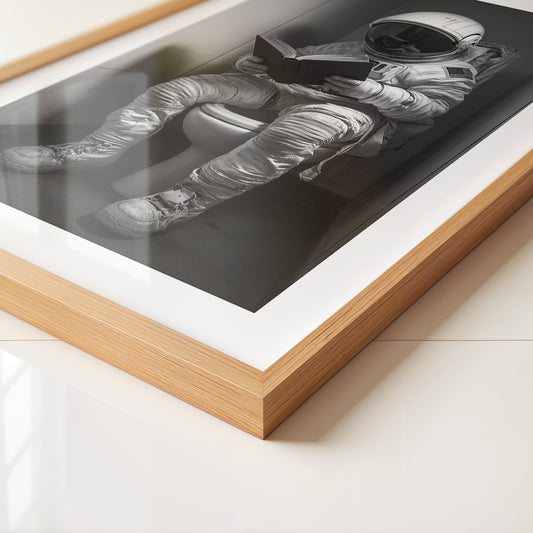Astronaut WC liest Buch Schwarzweiß