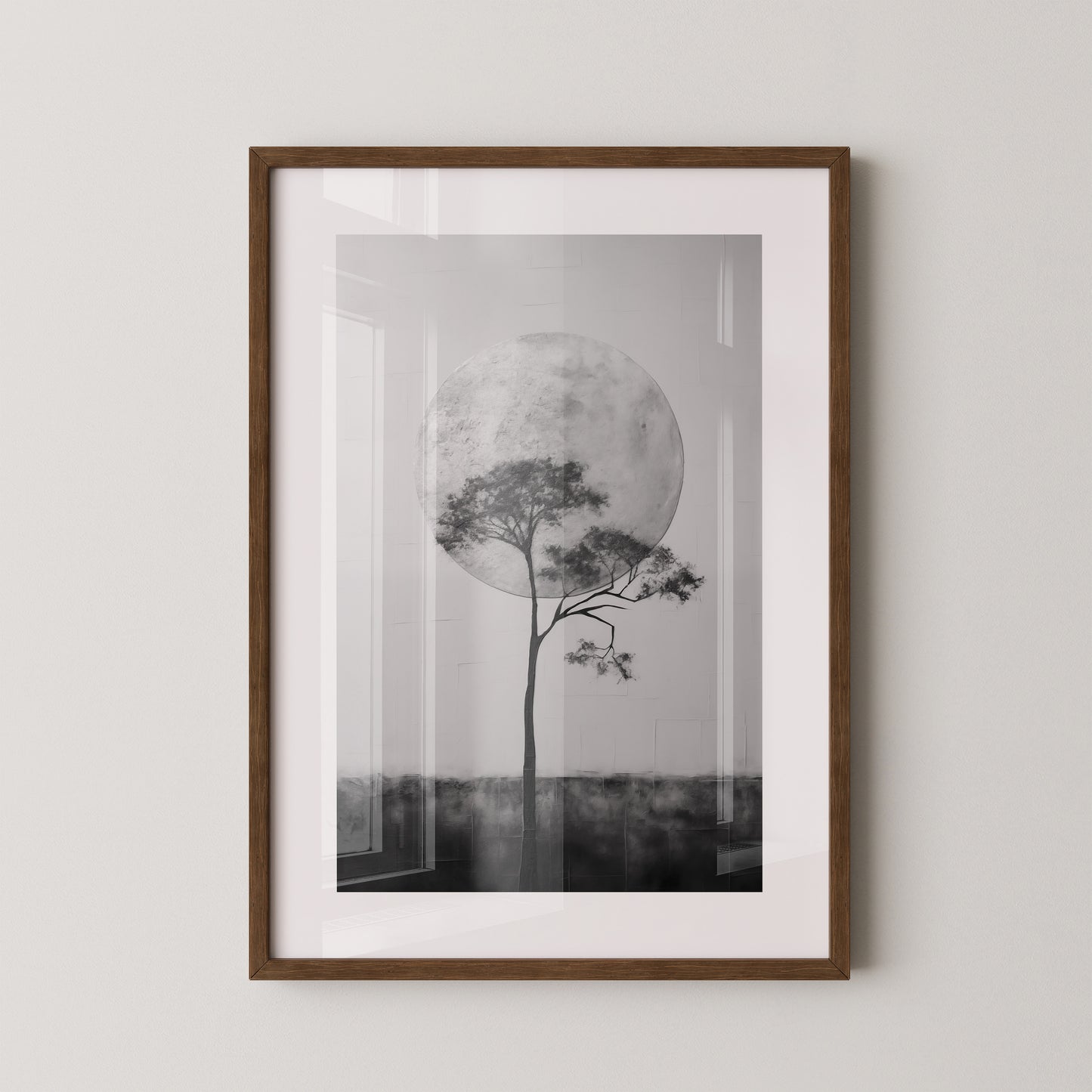 Baum vor Mond Schwarzweiß