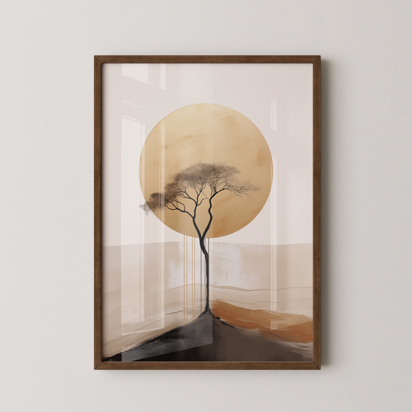 Baum Silhouette goldener Kreis
