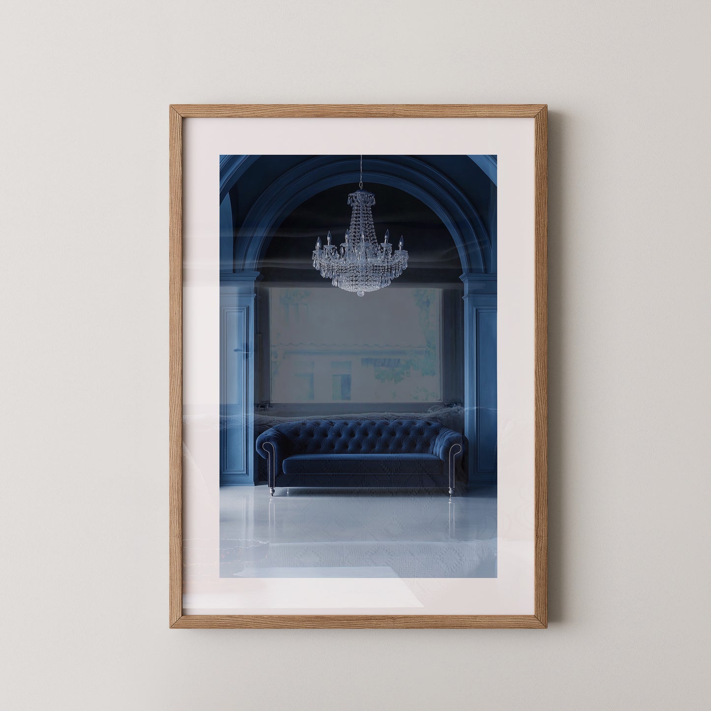 Sofa Kronleuchter tiefblau