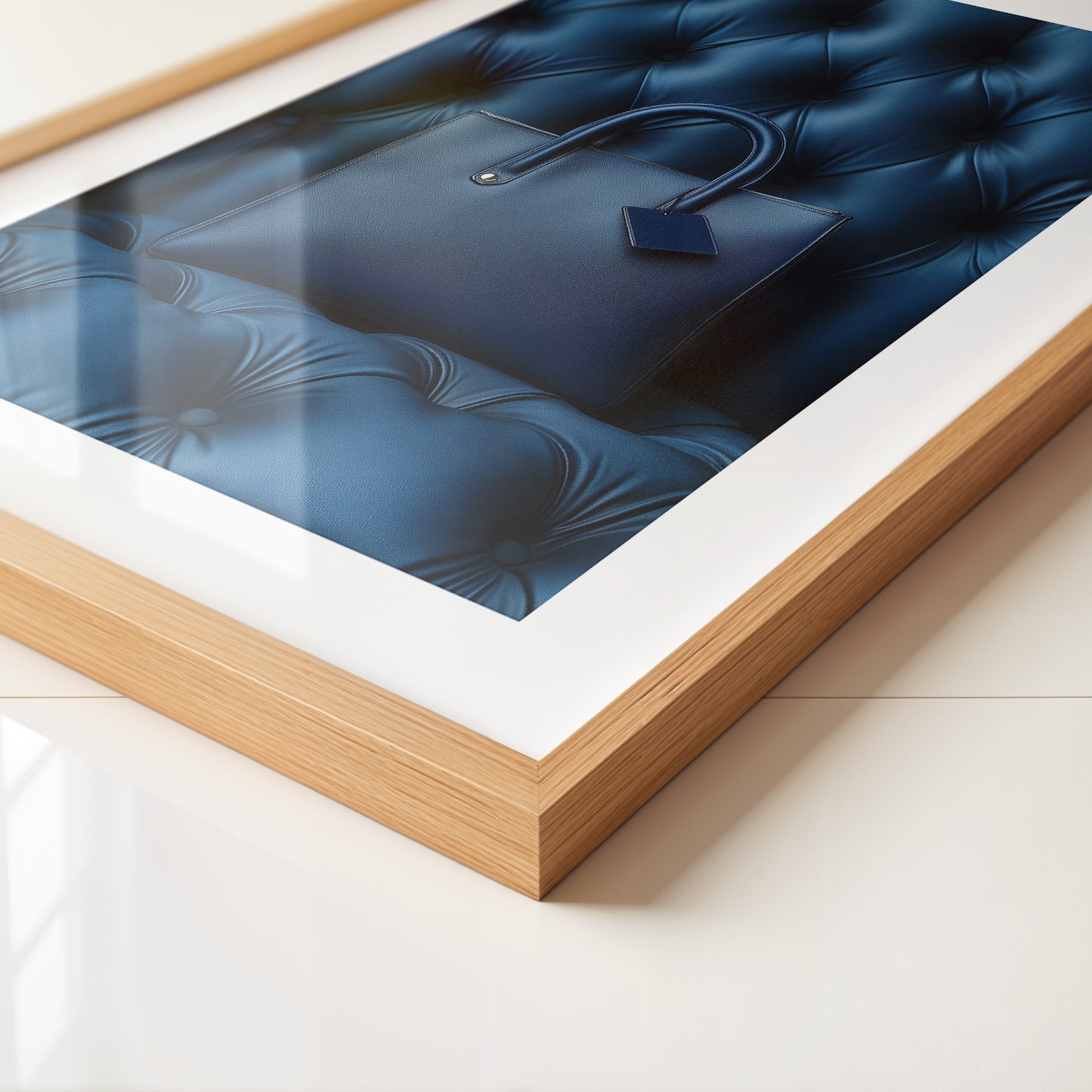 Blaue Tasche auf Polsterquadraten