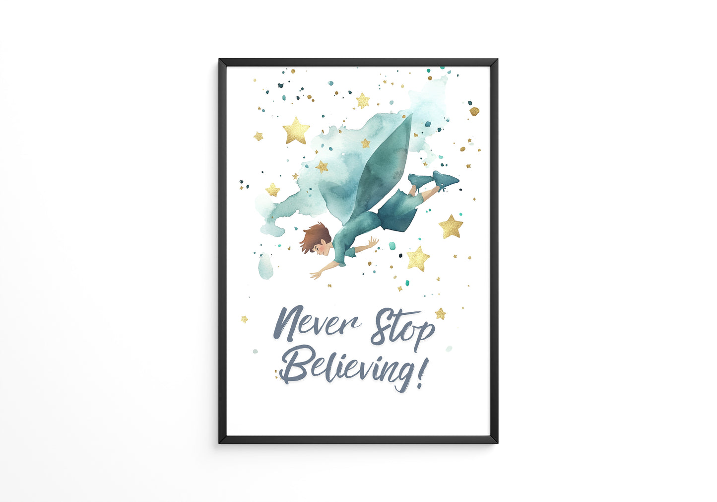 Junge fliegt Aquarell Sterne