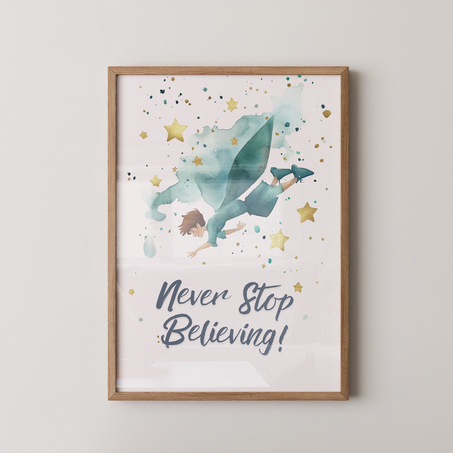 Junge fliegt Aquarell Sterne
