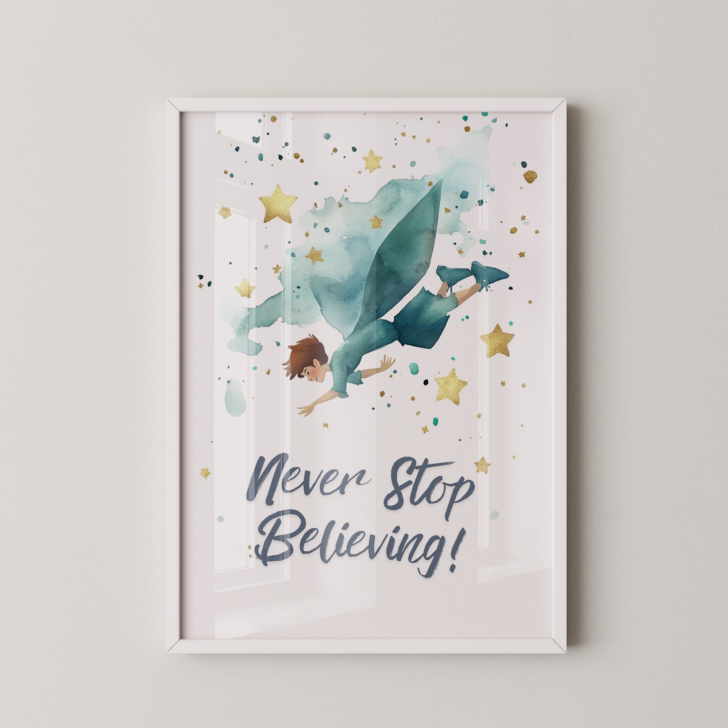 Junge fliegt Aquarell Sterne