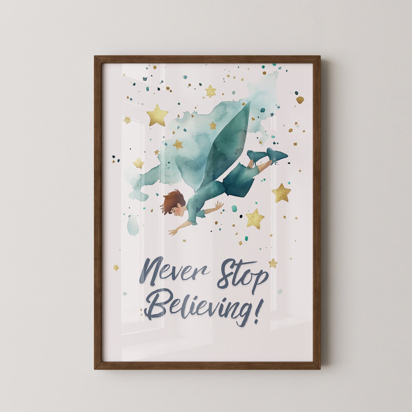 Junge fliegt Aquarell Sterne
