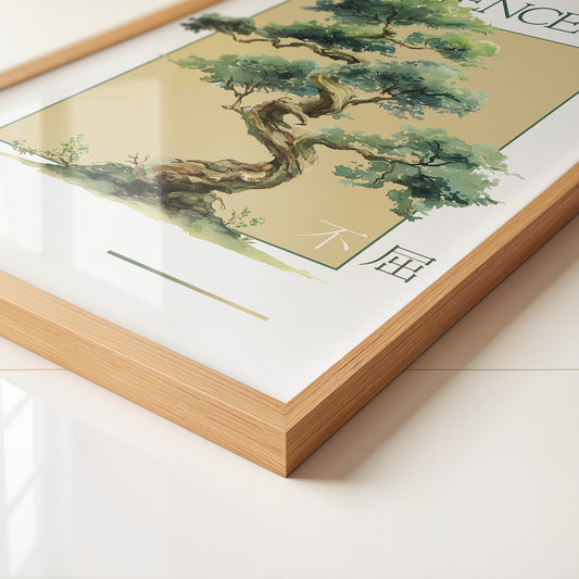 Bonsai Baum Aquarell Grün