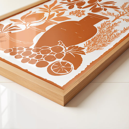 Olivenzweige Gefäße Orange Silberdruck