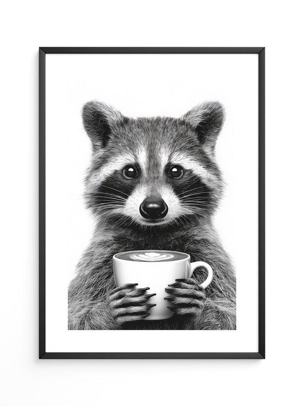 Waschbär Café Schwarzweiß