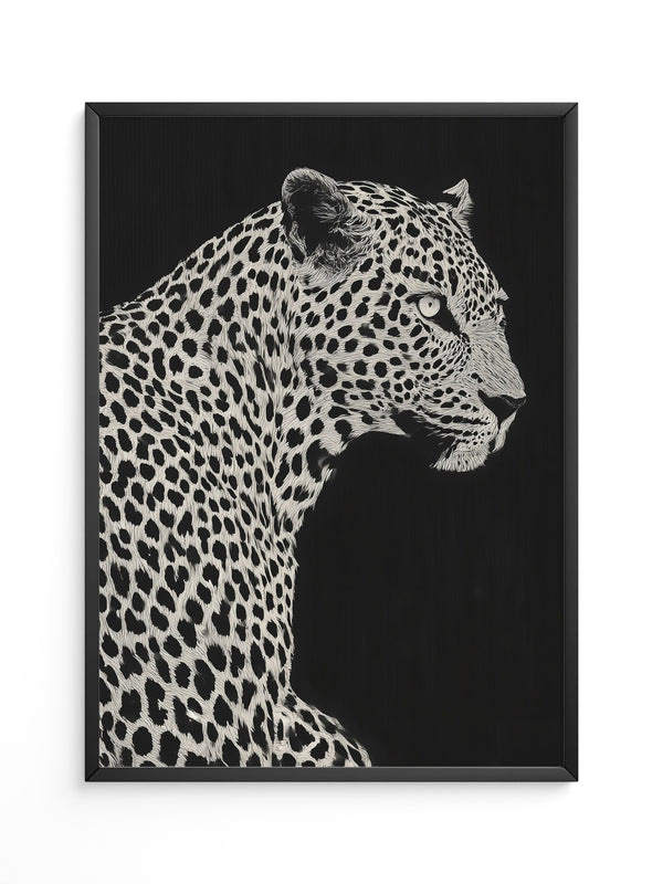 Leopard Profil Schwarzweiß Grafik