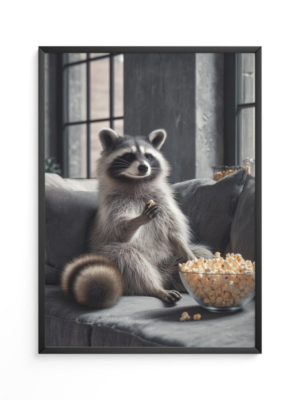 Waschbär Couch Popcorn Szenerie