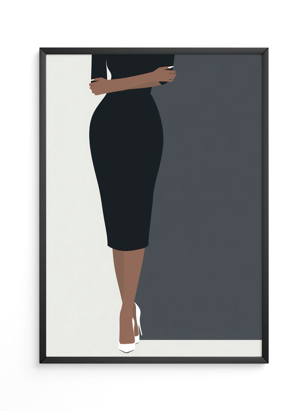 Dame im schwarzen Kleid minimalistisch