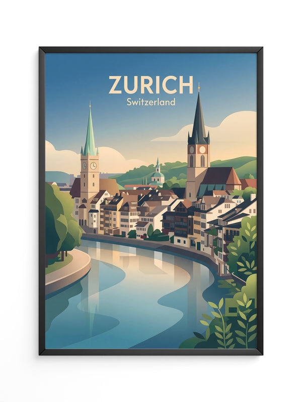 Zurich Fluss Altstadt Pastell
