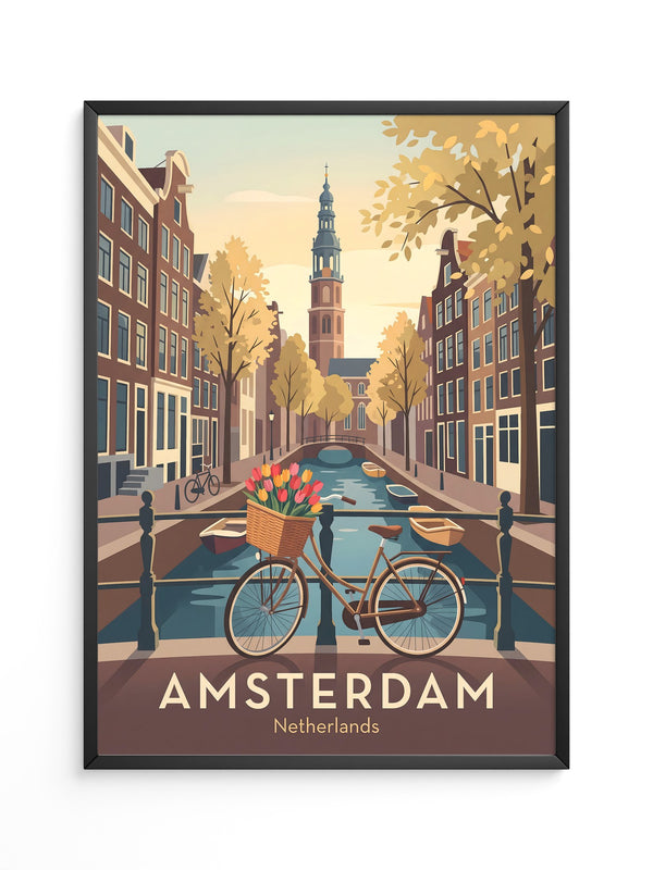 Fahrrad und Tulpen an Amsterdamer Gracht