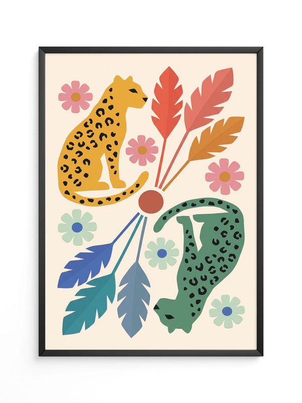 Leopard Blumen Illustration Bunt